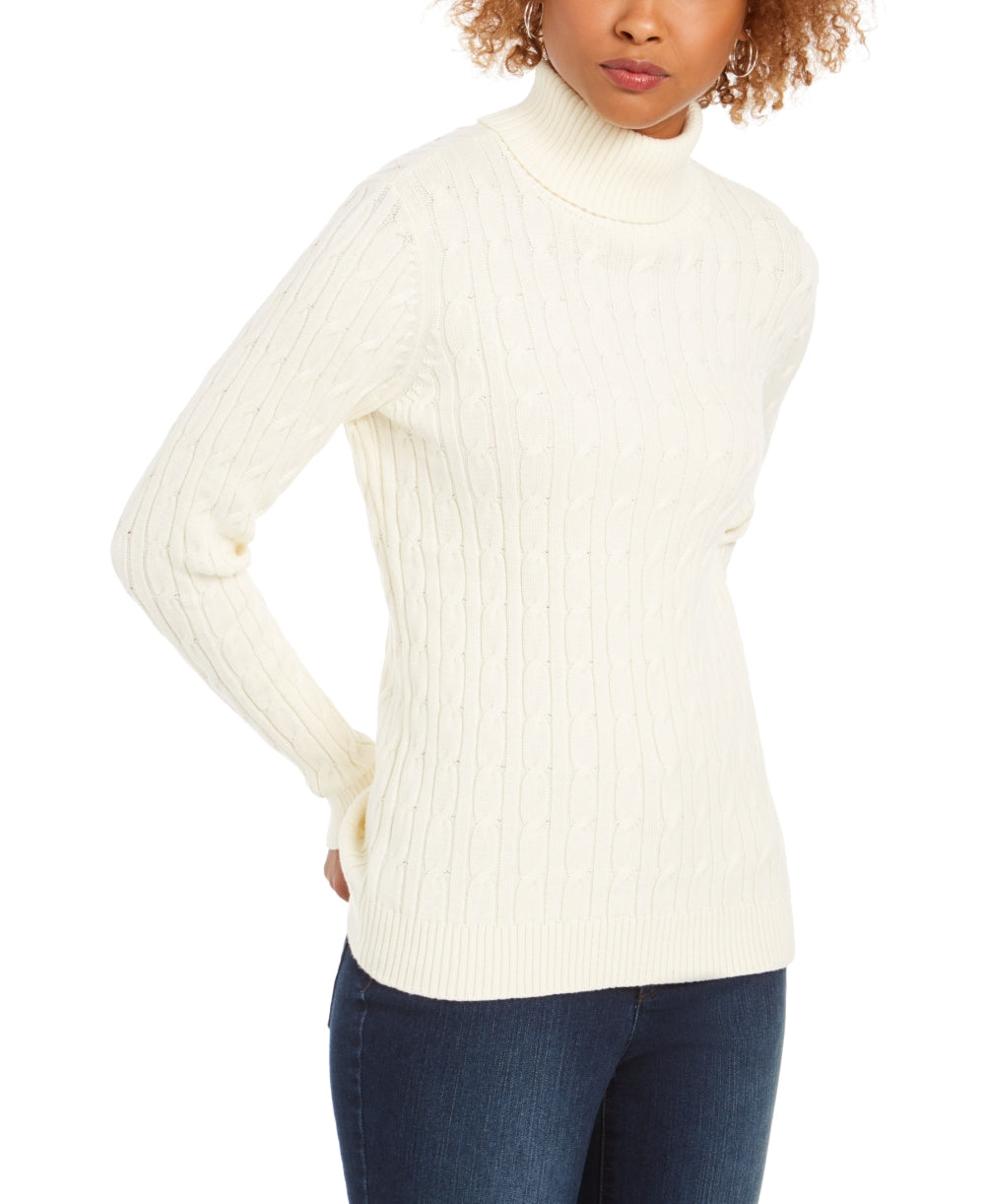 NOSTOCK Charter Club Women's Cable Knit Turtleneck Sweater Vanilla Size Petite S