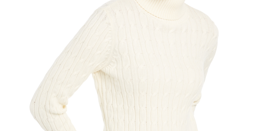 NOSTOCK Charter Club Women's Cable Knit Turtleneck Sweater Vanilla Size Petite S