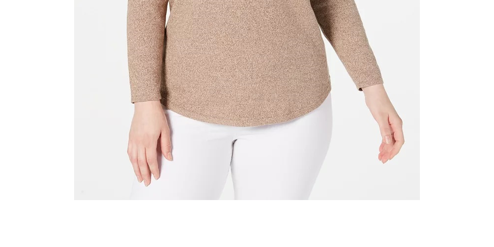 Karen Scott Women's Cotton Marled Curved-Hem Top Brown Size XX-Large