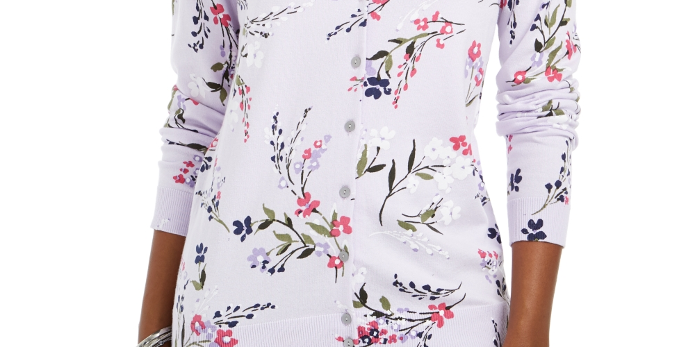 Karen Scott Women's Floral-Print Cardigan Purple Size XX-Large