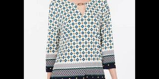 Charter Club Women's Printed Keyhole Top White Size Large