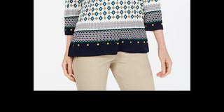 Charter Club Women's Printed Keyhole Top White Size Large