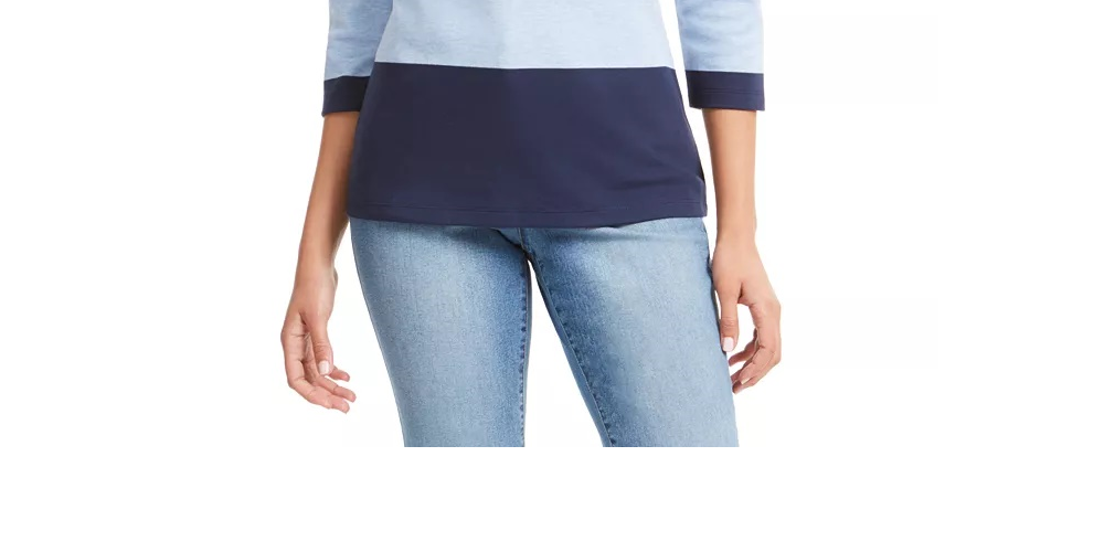 Karen Scott Women's Sport Colorblocked Button-Shoulder Top Blue Size Small