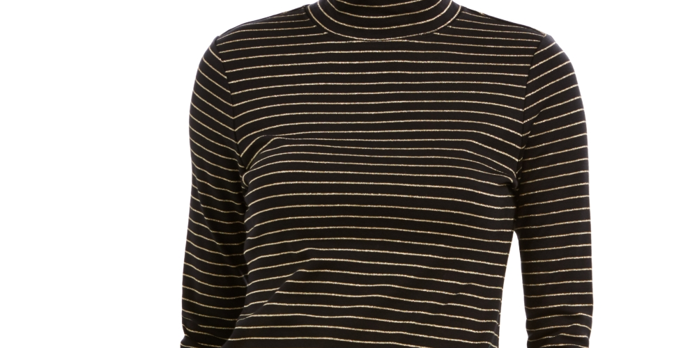 Charter Club Women's Striped Mock-Neck Top Black Size X-Small