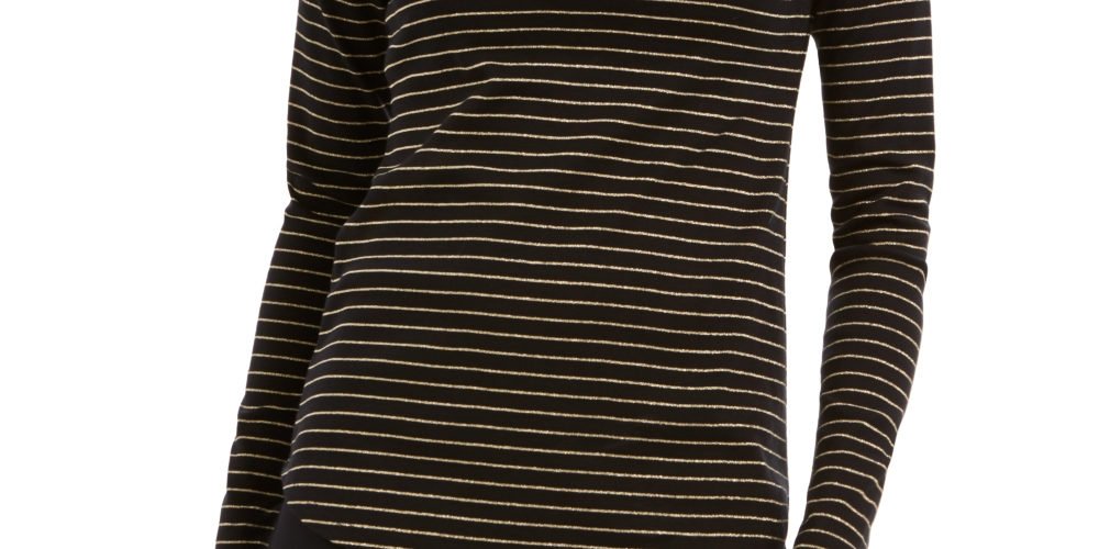 Charter Club Women's Striped Mock-Neck Top Black Size X-Small