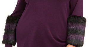 Alfani Women's Plus Size Mock-Neck Sweater With Faux-Fur Cuffs Purple Size 1X