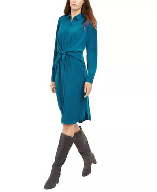 Alfani Women's Petite Tie-Front Shirt Dress Green Size 14 Petite