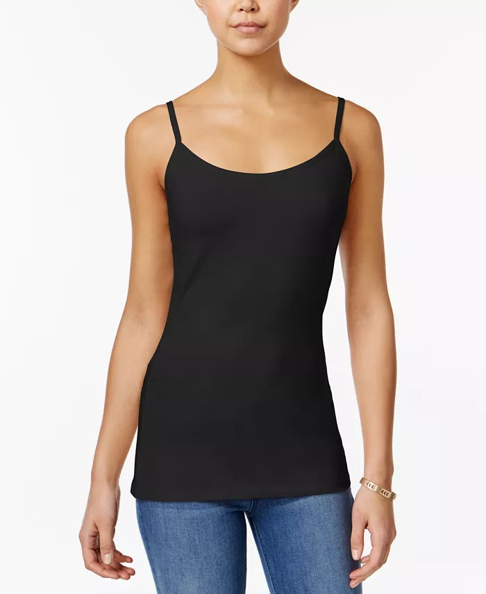 Planet Gold Women's Black Stretch Adjustable Spaghetti Strap Scoop Neck Tank Top Juniors Black Size Large