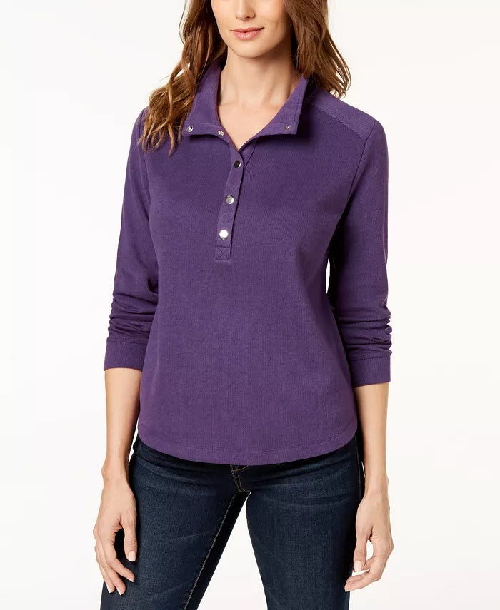 Karen Scott Women's Sport Wing-Collar Snap-Front Top Purple Size X-Small
