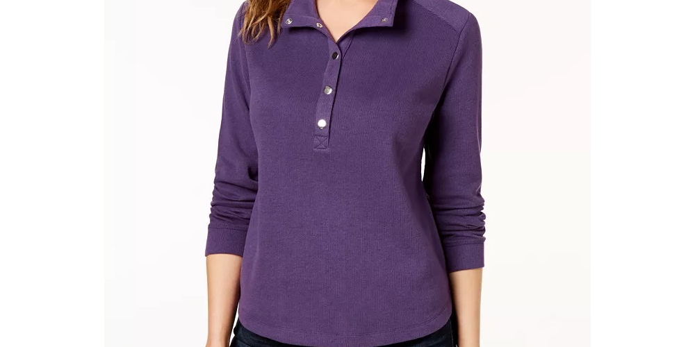 Karen Scott Women's Sport Wing-Collar Snap-Front Top Purple Size X-Small