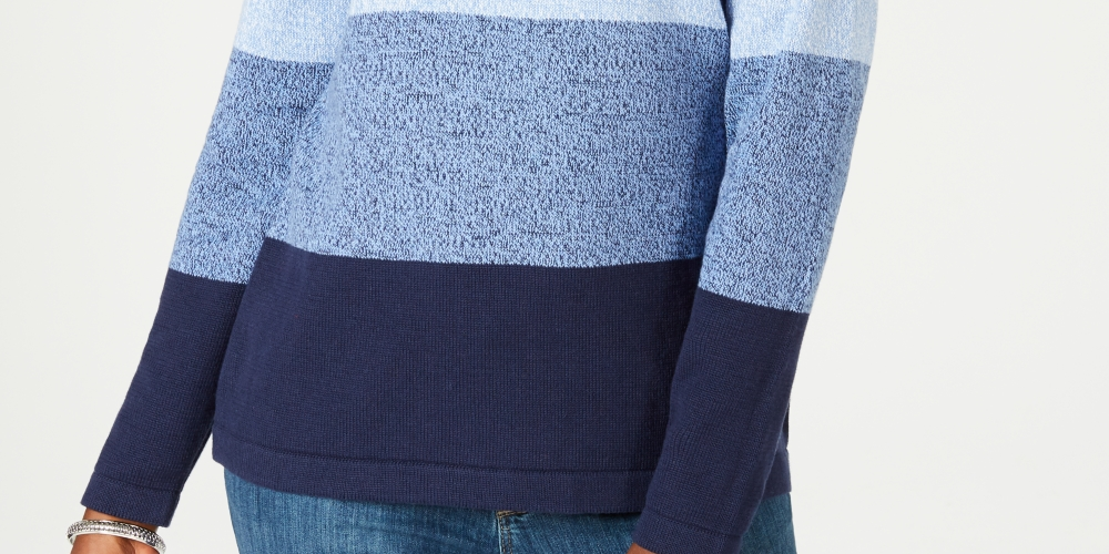 Karen Scott Women's Cotton Striped Sweater Brightblue Size X-Small