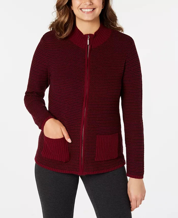 Karen Scott Women's Textured Zip Front Cardigan Navy Size X-Small