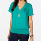 Thalia Sodi Women's Pintuck-Pleated Top Green Size X-Large