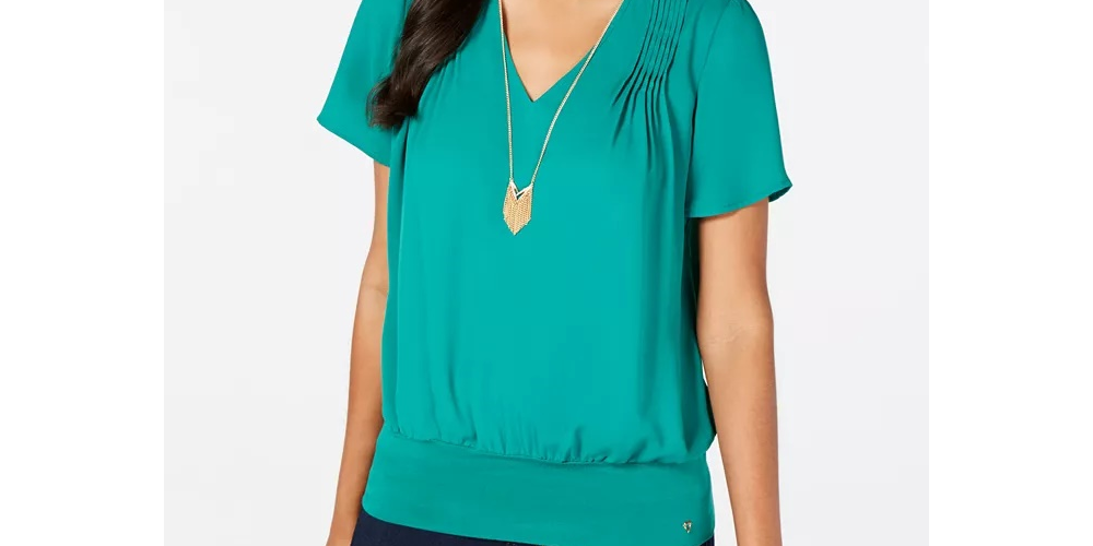 Thalia Sodi Women's Pintuck-Pleated Top Green Size X-Large