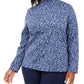 Karen Scott Women's Plus Size Floral-Print Mock-Neck Top Blue Size 0X