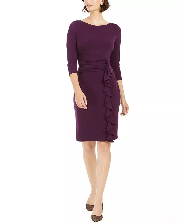 Jessica Howard Women's Ruffled Sheath Dress Purple Size 16