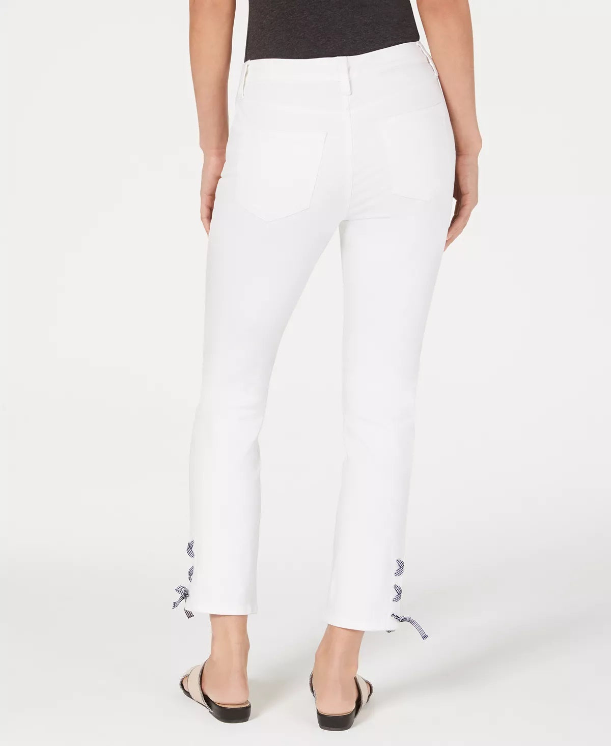 Charter Club Women's Gingham Lace-Up Skinny Jeans White Size Square 18