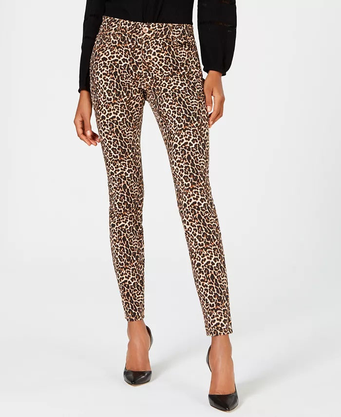 INC International Concepts Women's Leopard-Print Skinny Jeans Brown Size 12 Petite