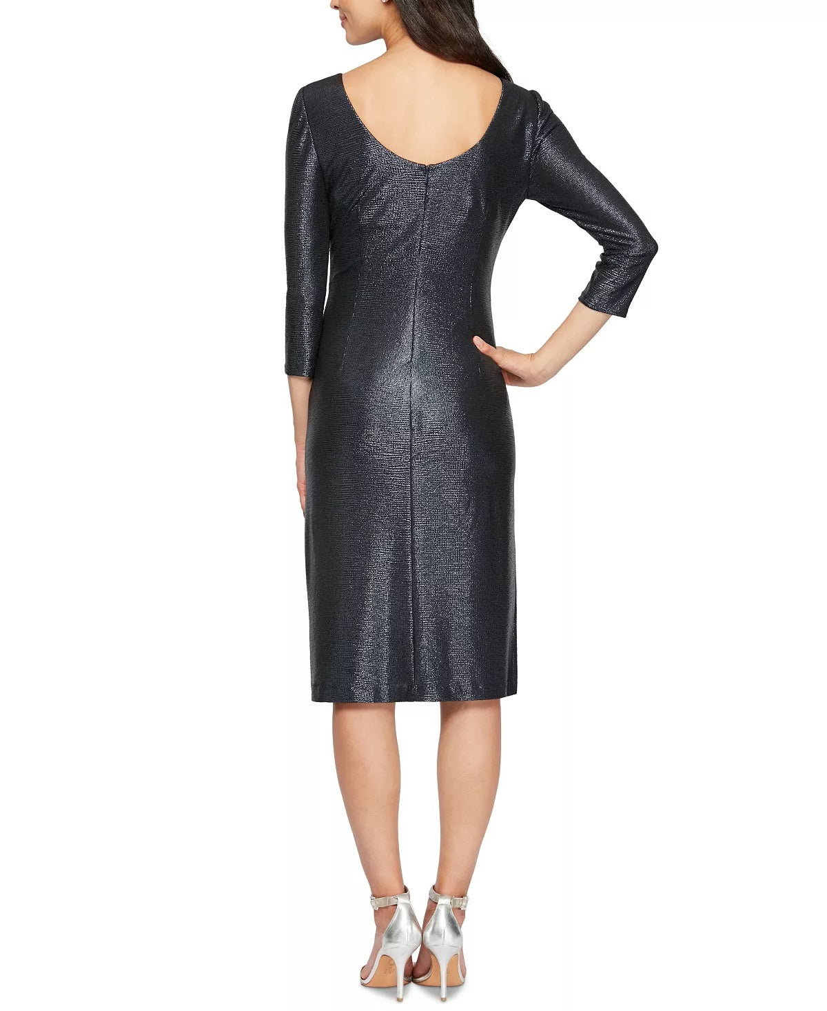 Alex Evenings Women's Navy 3/4 Sleeve Below The Knee Sheath Cocktail Dress Navy Size 10