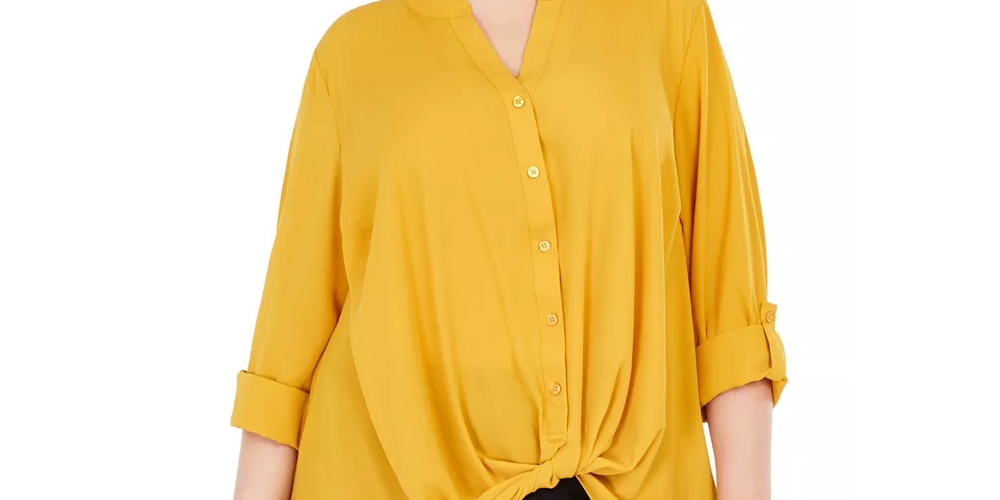 INC International Concepts Women's Plus Twist Front Shirt Yellow Size 0X