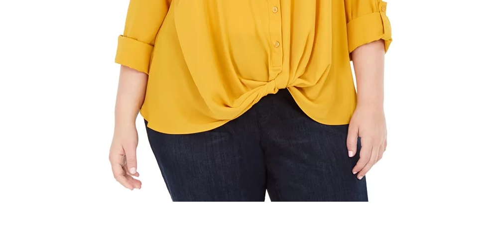 INC International Concepts Women's Plus Twist Front Shirt Yellow Size 0X