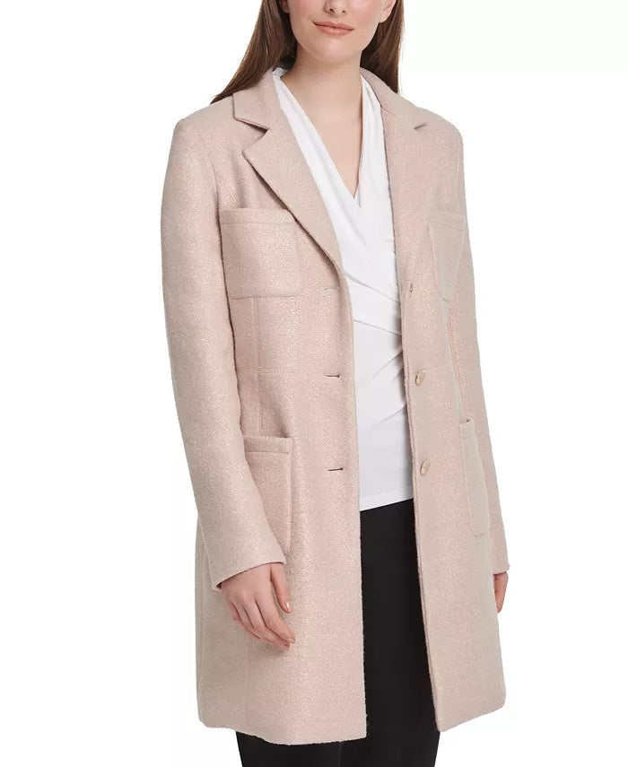 DKNY Women's Opulent Dream Foil Boucle Outerwear Topper Jacket Pink Size 14