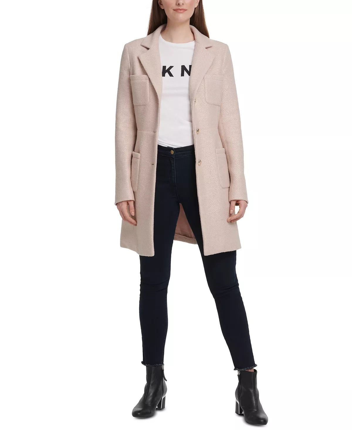 DKNY Women's Opulent Dream Foil Boucle Outerwear Topper Jacket Pink Size 14