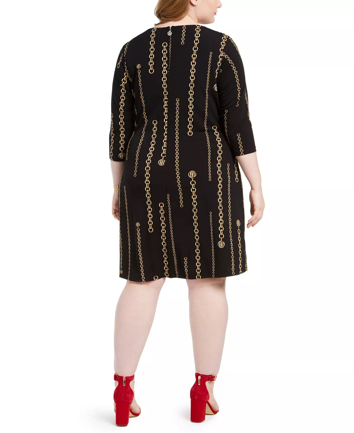 Tommy Hilfiger Women's Plus Chain Print Dress Black Size 18W
