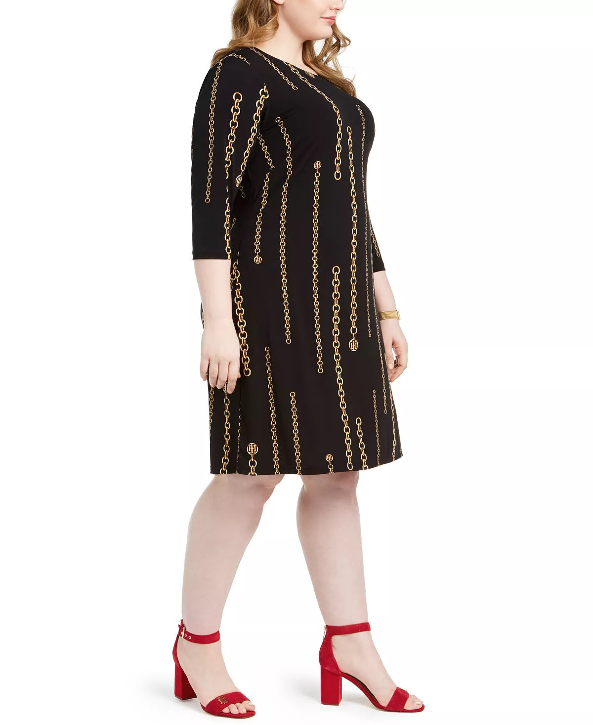Tommy Hilfiger Women's Plus Chain Print Dress Black Size 18W