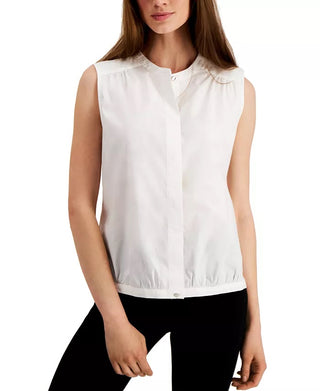 Alfani Women's Solid Sleeveless Jewel Neck Button Up Top White Size Large