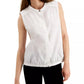 Alfani Women's Solid Sleeveless Jewel Neck Button Up Top White Size Large