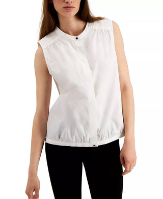 Alfani Women's Solid Sleeveless Jewel Neck Button Up Top White Size Large
