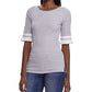 Ralph Lauren Women's Gray Ruffled Heather Short Sleeve Jewel Neck Top Gray Size Medium