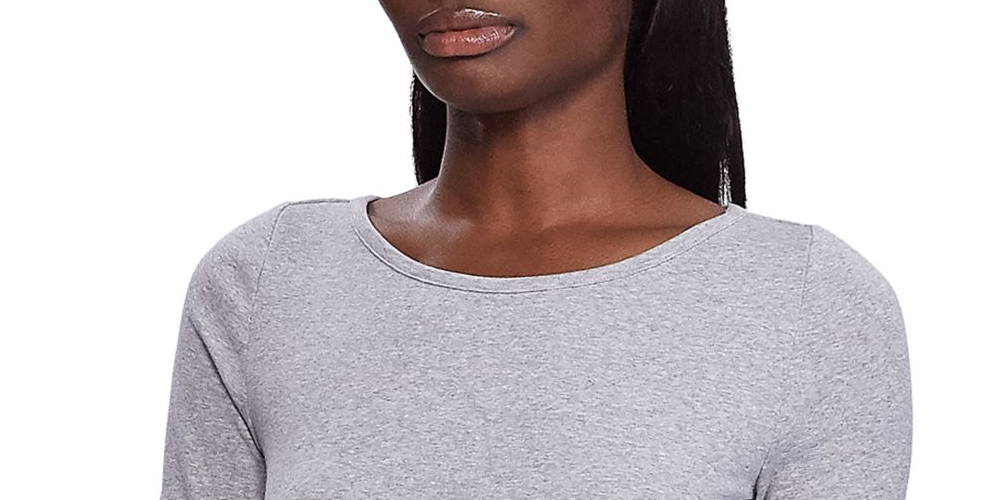 Ralph Lauren Women's Gray Ruffled Heather Short Sleeve Jewel Neck Top Gray Size Medium
