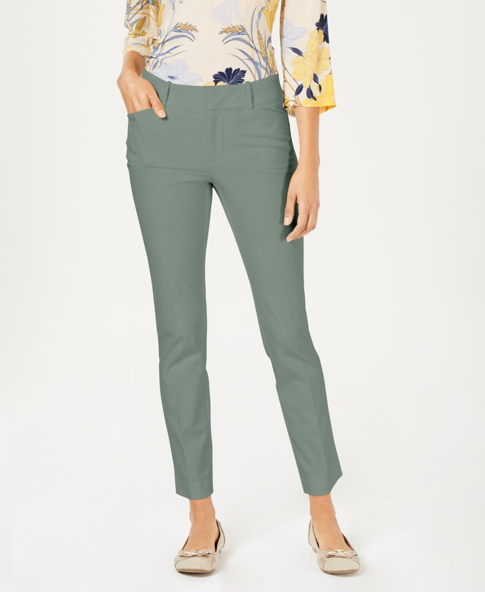 Charter Club Women's Solid Newport Slim-Leg Pants  Green Size 2 Petite