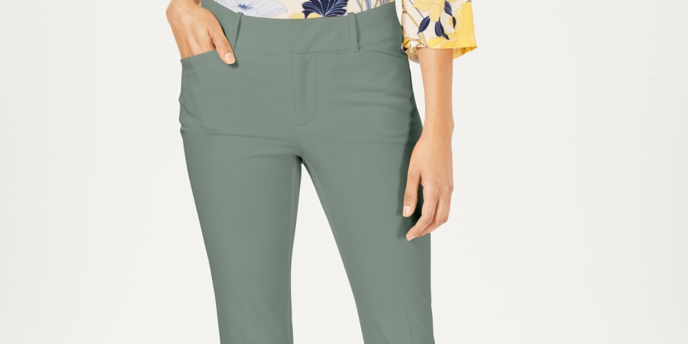 Charter Club Women's Solid Newport Slim-Leg Pants  Green Size 2 Petite