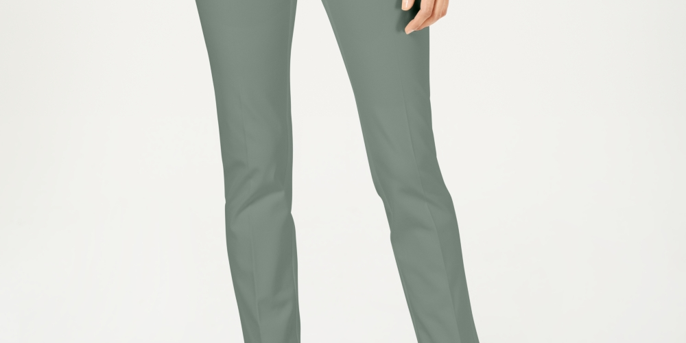 Charter Club Women's Solid Newport Slim-Leg Pants  Green Size 2 Petite