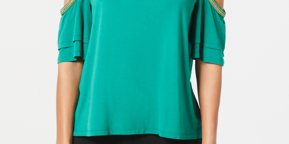Thalia Sodi Women's Chain-Trim Cold-Shoulder Top Green Size Large