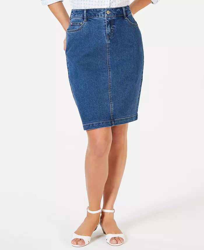 Charter Club Women's Denim Tummy Control Skirt Blue Size 10