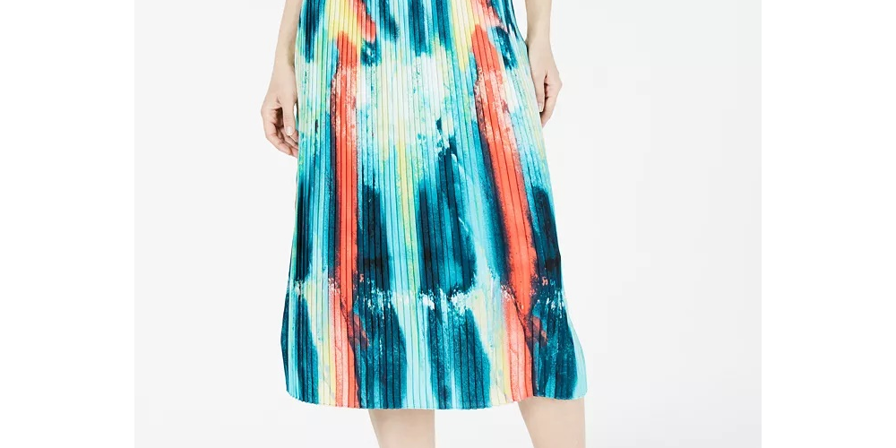 Alfani Women's Knife Pleat Midi Skirt Blue Size Petite Small