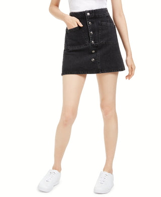 Oat Women's Denim Button Fly Mini Skirt Black Size -25