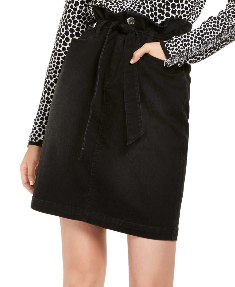 INC International Concepts Women's Paperbag Waist Denim Skirt  Black Size 18