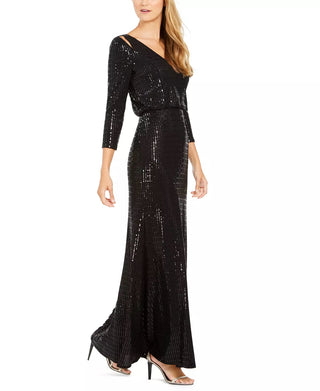 Calvin Klein Women's Sequined Cutout Blouson Gown Black Size 16