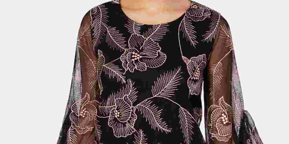 Alfani Women's Embroidered Ruffled Blouse Black Size X-Small