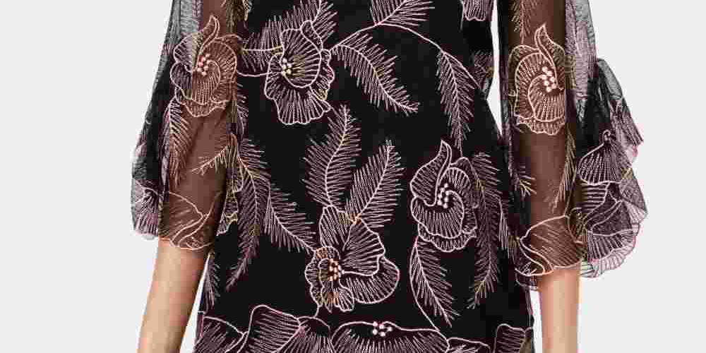 Alfani Women's Embroidered Ruffled Blouse Black Size X-Small