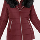 Maralyn & Me Women's Faux Hooded Water Resistant Puffer Winter Jacket Burgundy Size Large