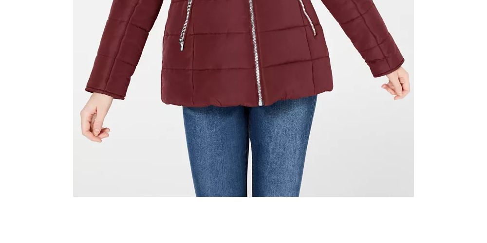 Maralyn & Me Women's Faux Hooded Water Resistant Puffer Winter Jacket Burgundy Size Large