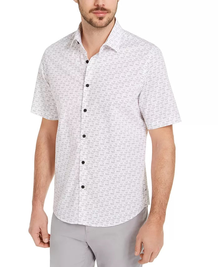 Alfani Men's Digital Print Collared Button Down Shirt White Size XX-large