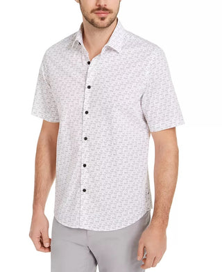 Alfani Men's Digital Print Collared Button Down Shirt White Size XX-large