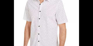 Alfani Men's Digital Print Collared Button Down Shirt White Size XX-large
